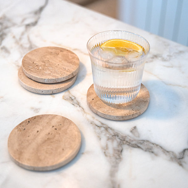 Beige Travertine Round Coasters