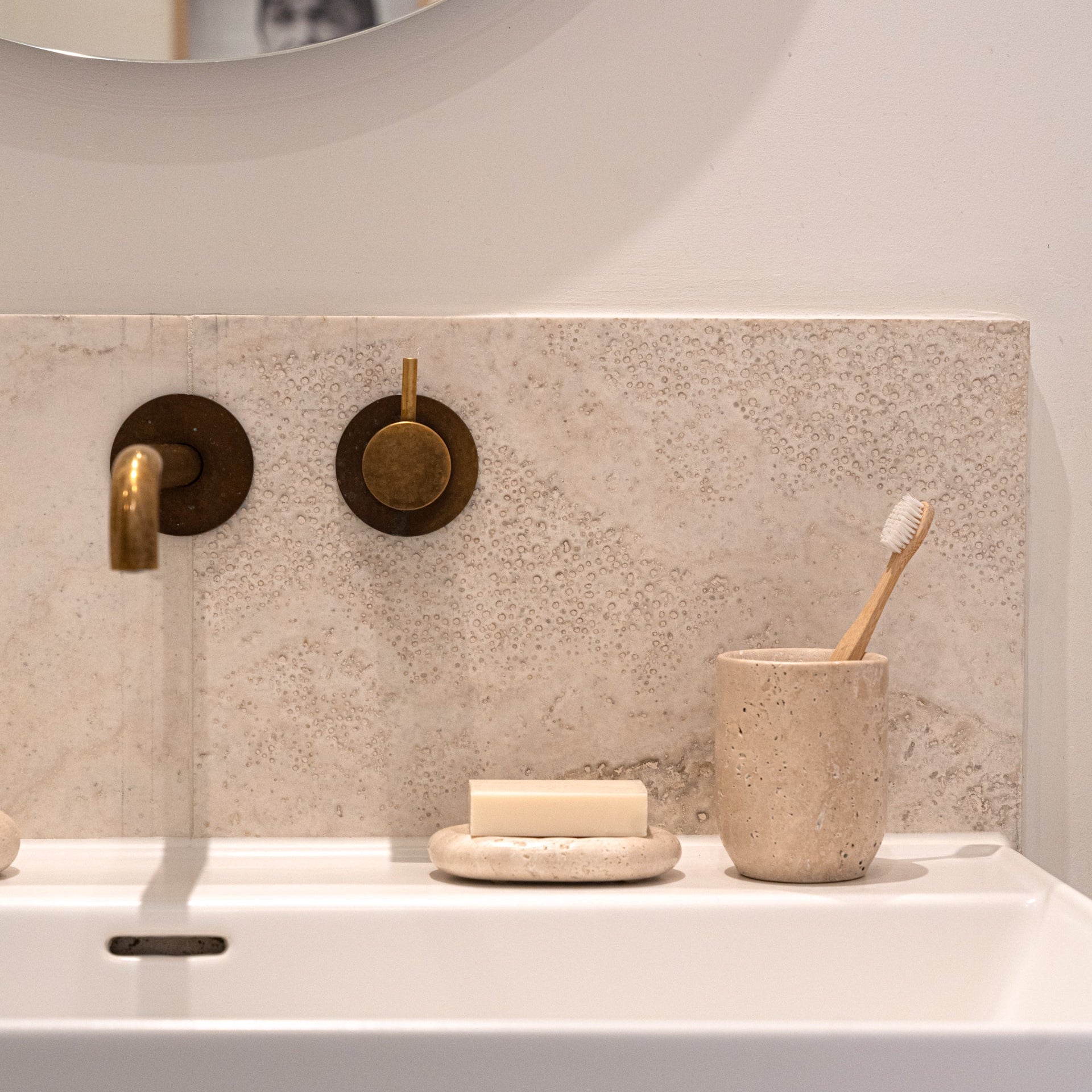 Beige Travertine '24/7' Toothbrush Holder