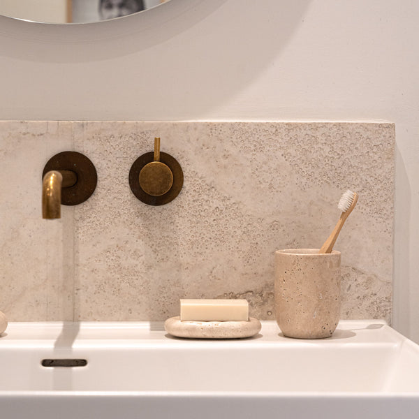 Beige Travertine '24/7' Toothbrush Holder